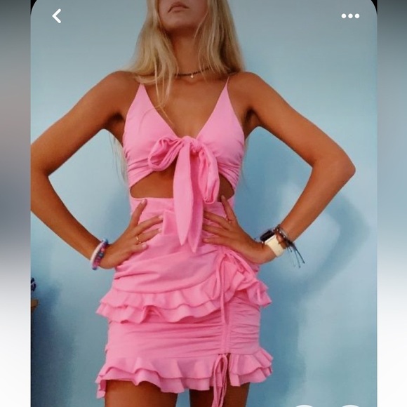 Tiger Mist Dresses & Skirts - Revolve Tiger Mist Pink Ruffled Cutout Mini Dress